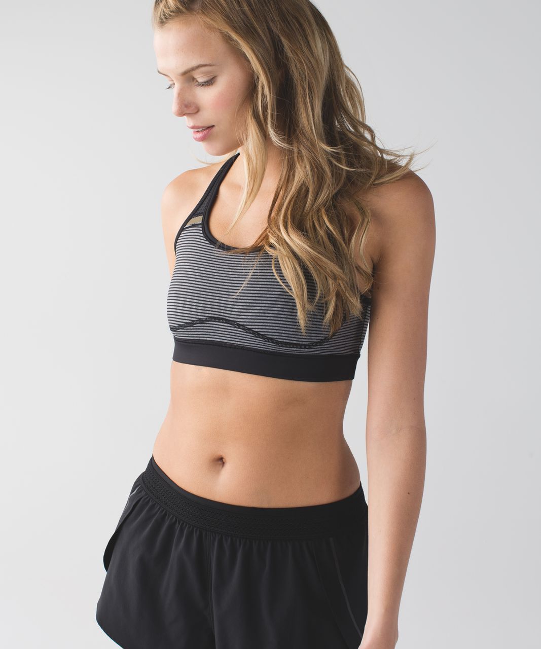 Lululemon Sweaty Or Not Bra II - Mini Pop Stripe Heathered Slate Black / Black