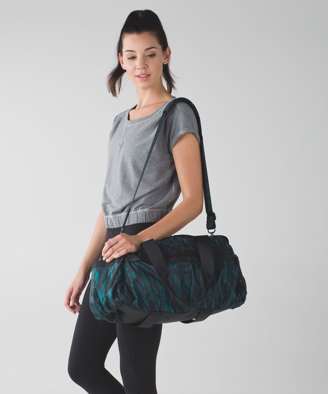 Lululemon Gym To Win Duffel - Painted Animal Forage Teal Dark Fuel / Black