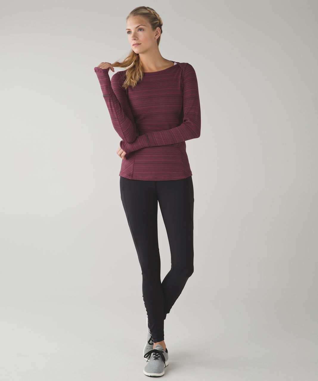 Lululemon Kanto Catch Me Long Sleeve - Kanto Stripe Wine Berry Black