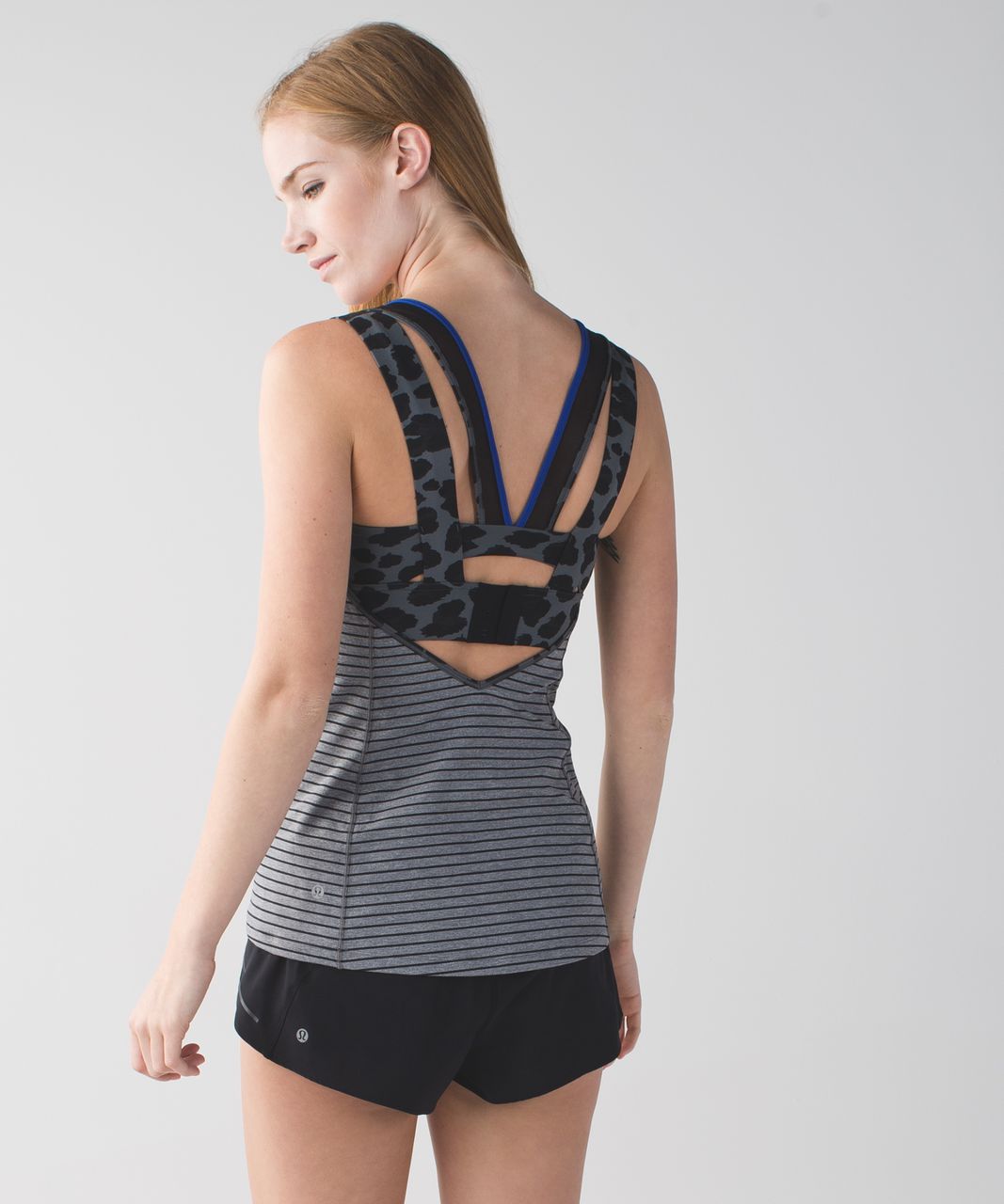 Lululemon Super Sport Tank - Parallel Stripe Heathered Slate Black / Cherry Cheetah Dark Slate Black