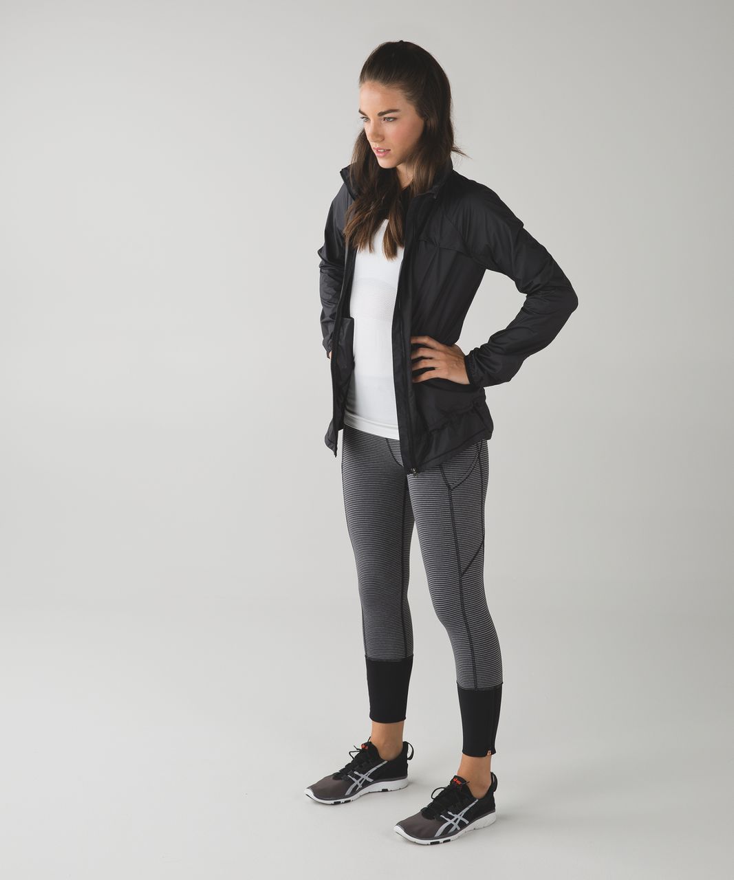 Lululemon Rebel Runner Crop - Mini Pop Stripe Heathered Slate Black / Black