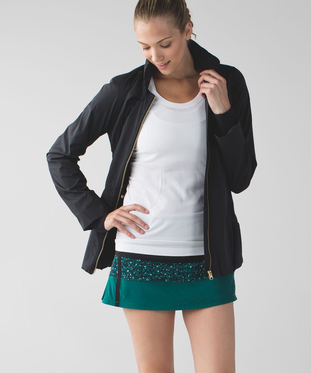 Lululemon Pace Rival Skirt II (Regular) *4-way Stretch - Black / Mountain Peaks Black Forage Teal / Forage Teal