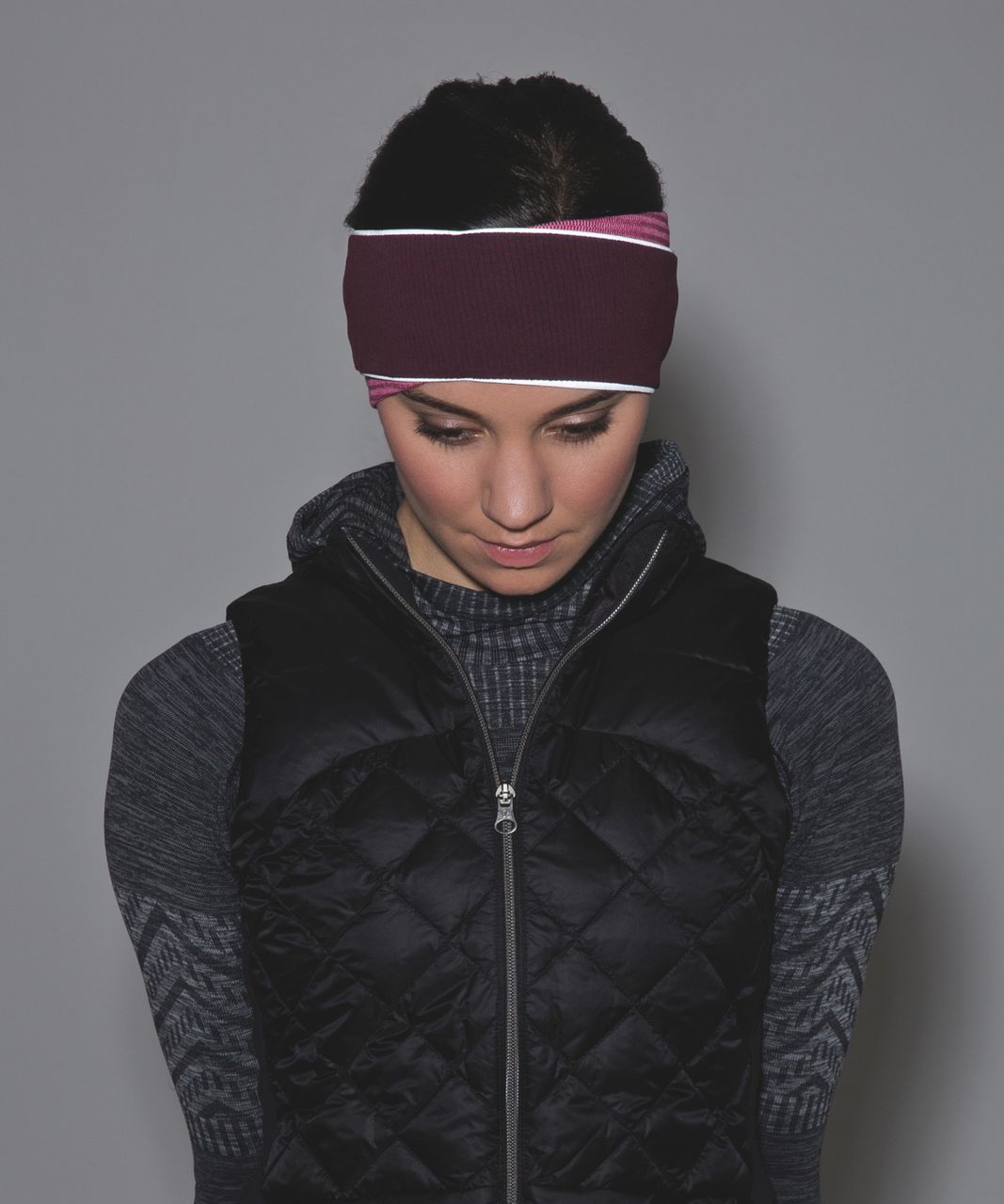 Lululemon Run And Done Ear Warmer - Mini Check Pique Wine Berry Heathered Bon Bon / Bordeaux Drama