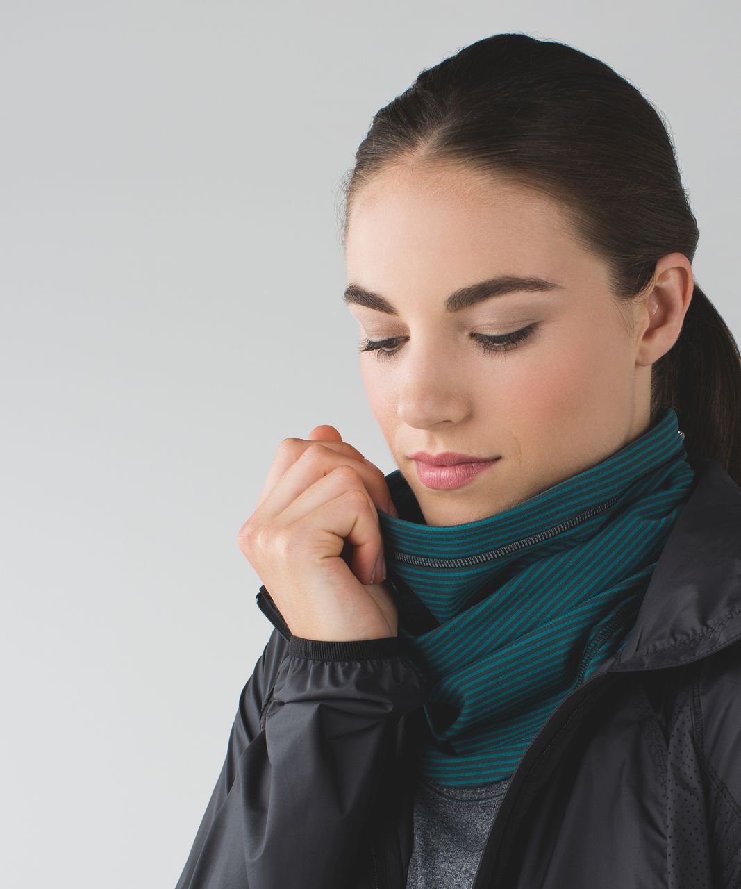 Lululemon Run And Done Neck Warmer - Mini Pop Stripe Dark Fuel Forage Teal