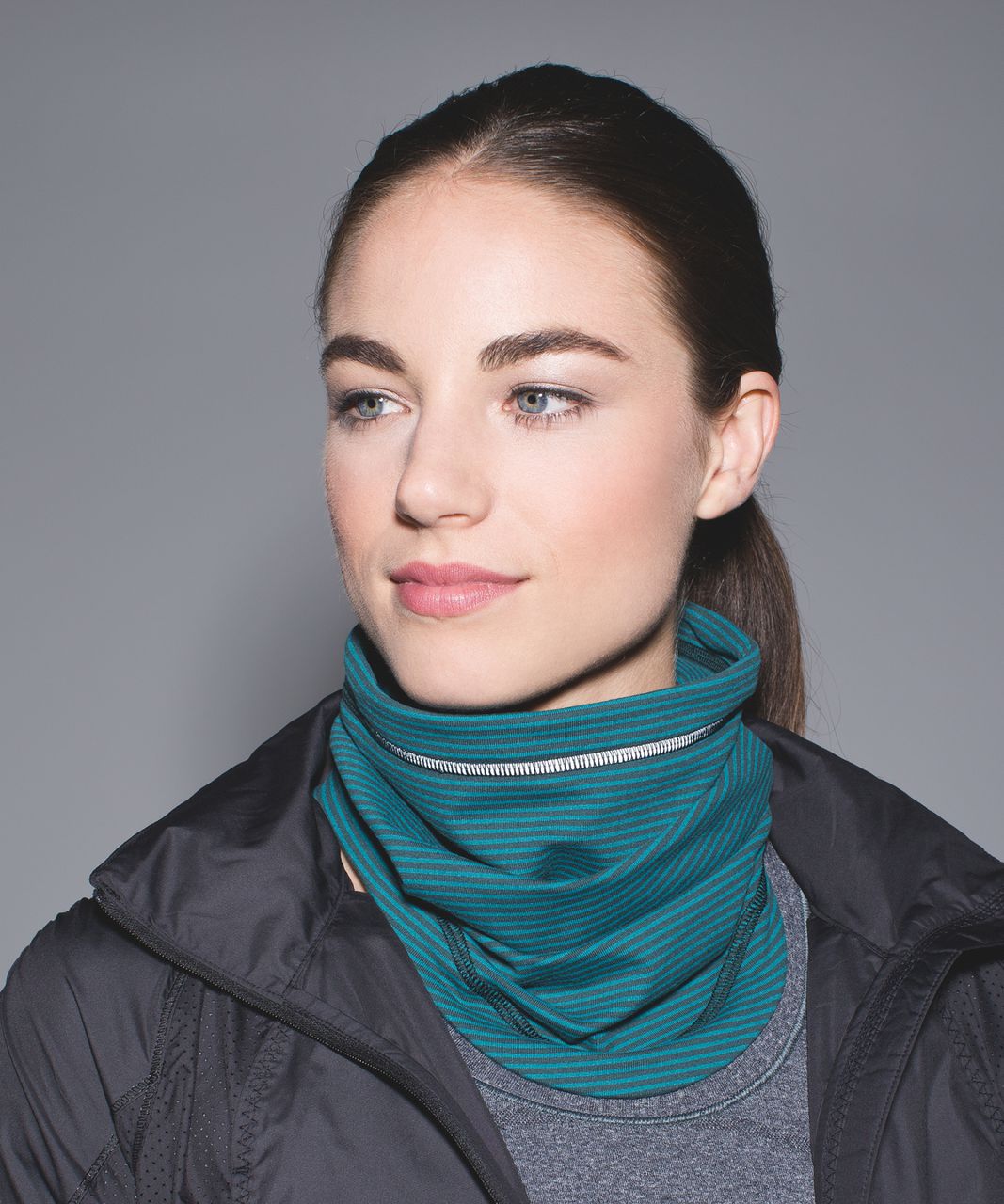 Lululemon Run And Done Neck Warmer - Mini Pop Stripe Dark Fuel Forage Teal