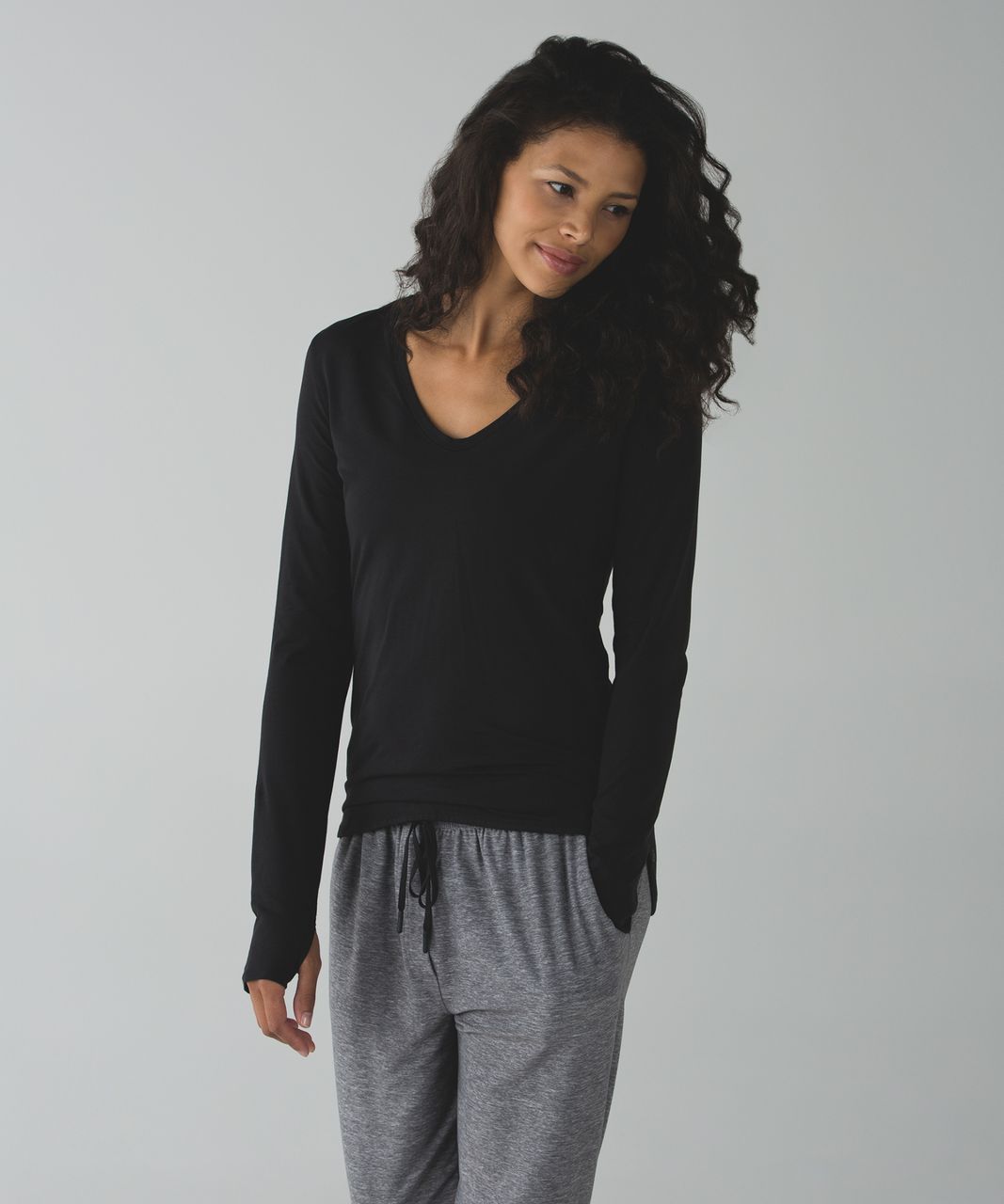 Lululemon Circadian Long Sleeve V Neck Tee - Black - lulu fanatics