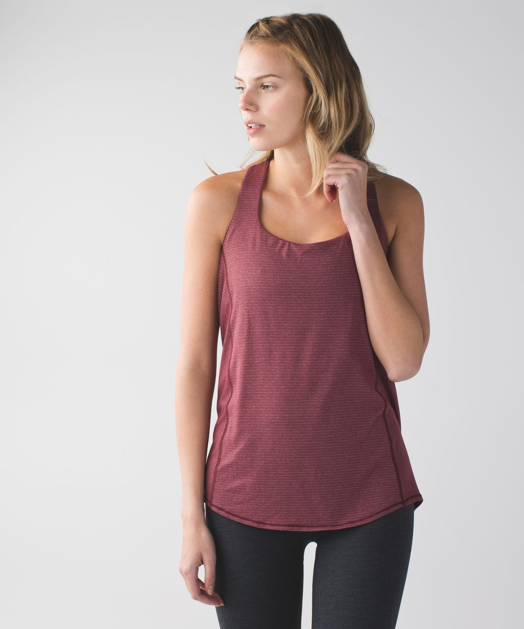 Lululemon Wild Tank - Heathered Wine Berry / Mini Pop Stripe Black Mink ...