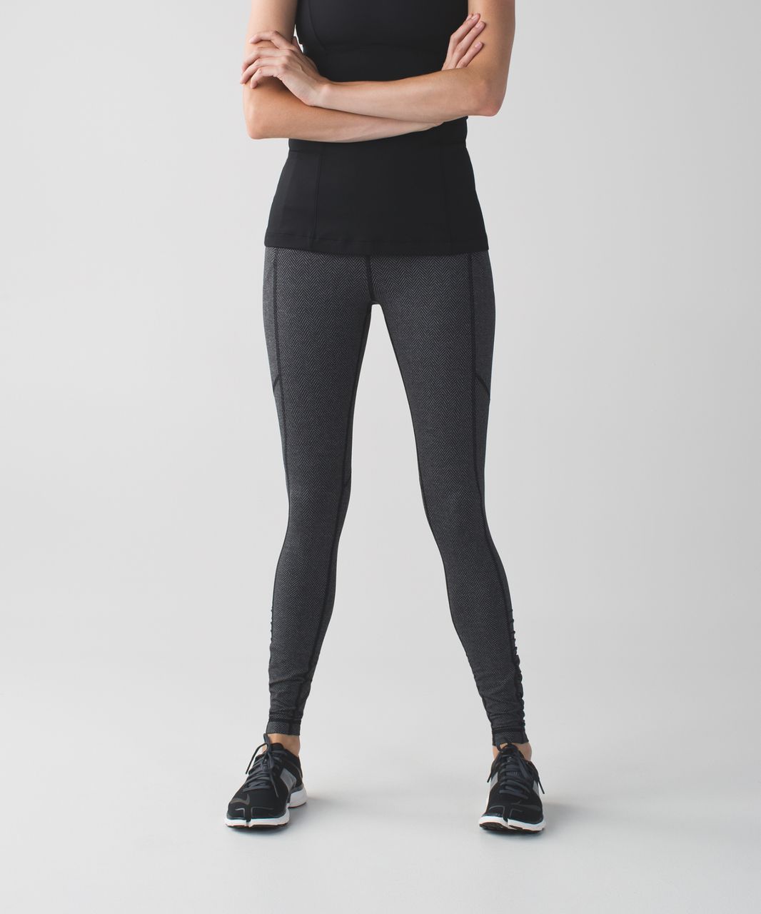 Lululemon Speed Crop Giant Herringbone Black Heathered Gray Run Tight  Legging 4