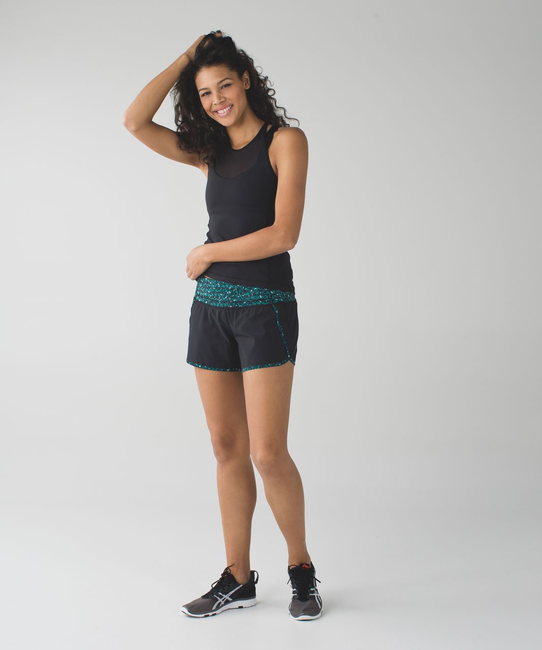 Lululemon Run Times Short *4-way Stretch 4" - Black / Mountain Peaks Forage Teal