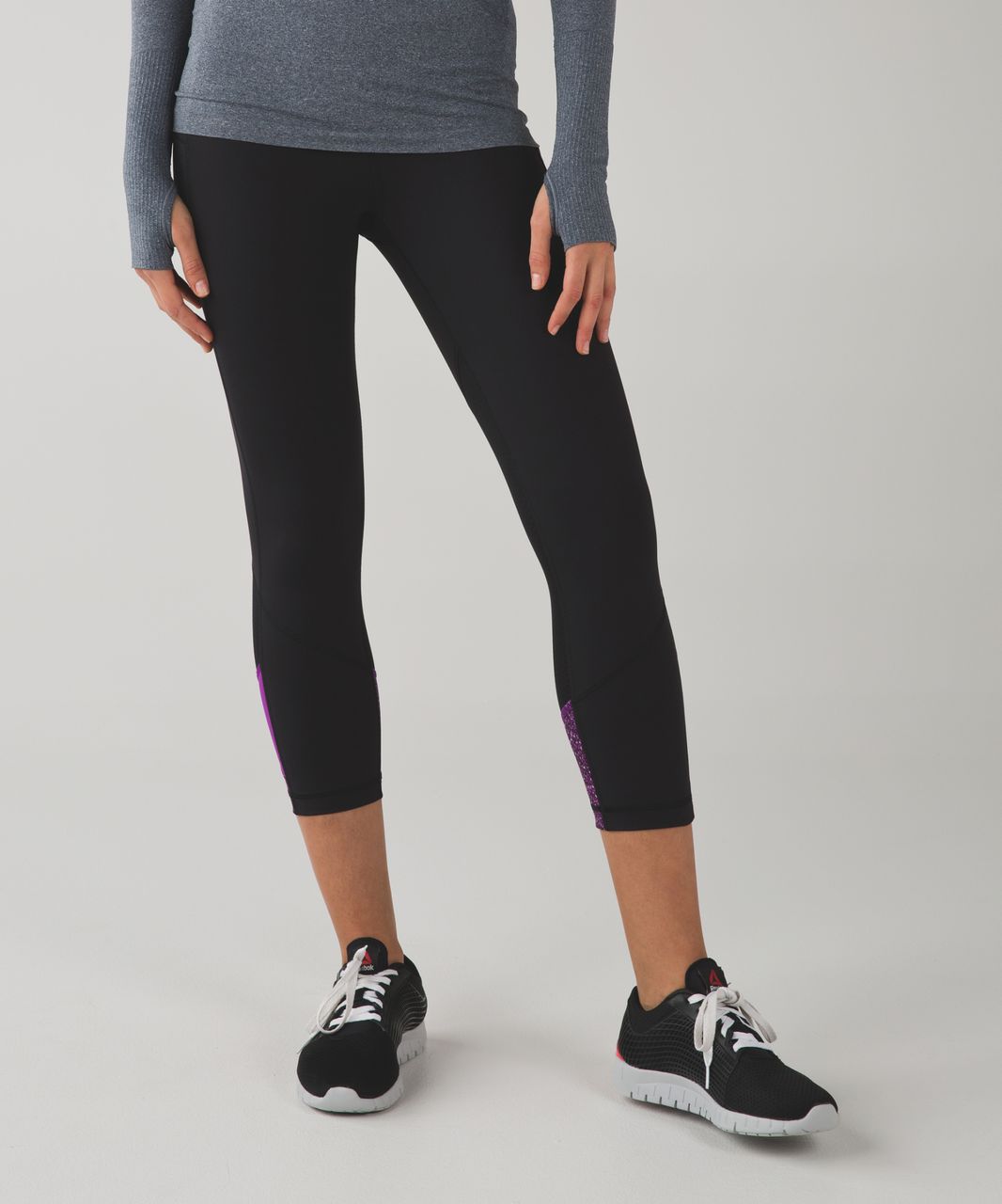 Lululemon Pace Rival Crop - Black / Flashback Static Powered Rose Tender Violet / Tender Violet