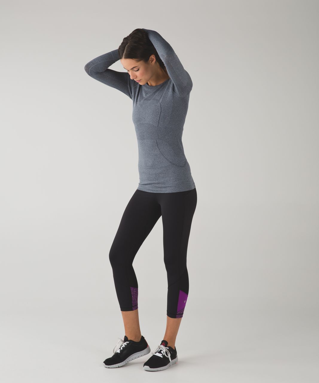 Lululemon Pace Rival Crop - Black / Flashback Static Powered Rose Tender Violet / Tender Violet