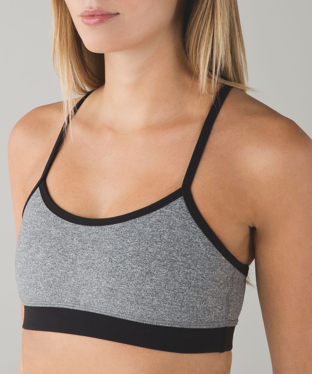 Lululemon Flow Y Bra *Nulu - Mini Heathered Herringbone Heathered Black  White / Black - lulu fanatics