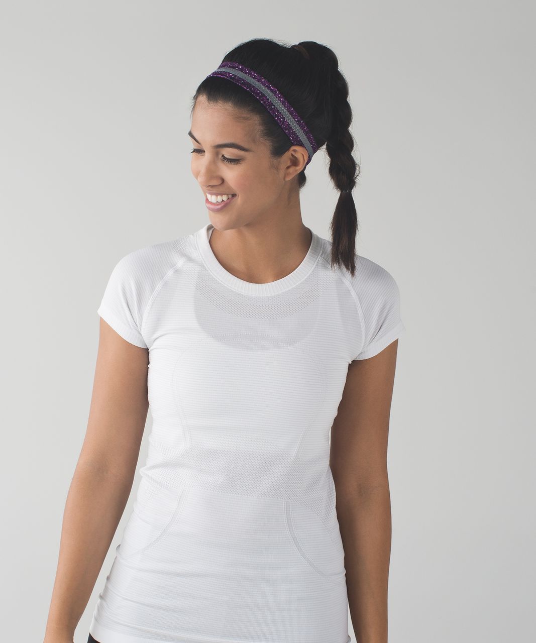 Lululemon Skinny Fly Away Tamer Headband *Reflective - Flashback Static Powdered Rose Tender Violet / Silver