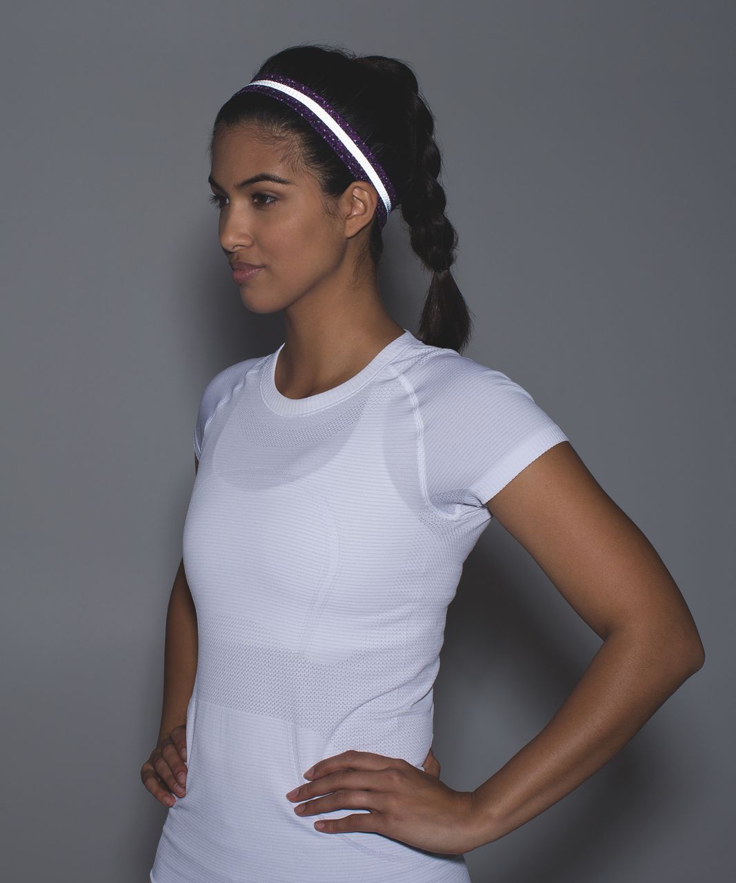 Lululemon Skinny Fly Away Tamer Headband *Reflective - Flashback Static Powdered Rose Tender Violet / Silver