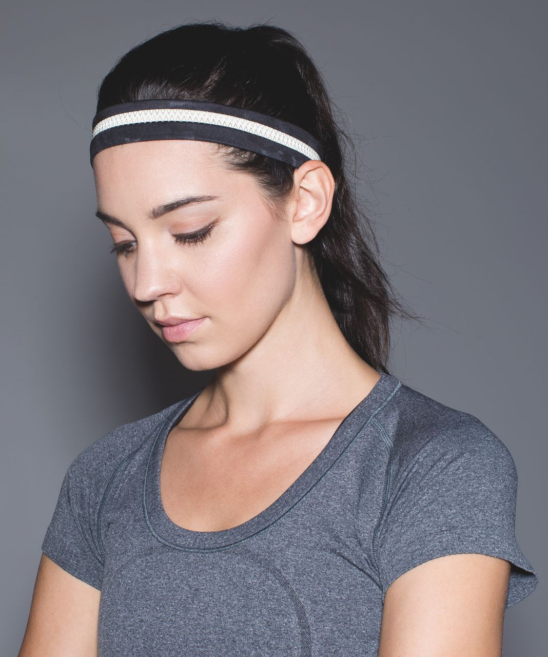 Lululemon Skinny Fly Away Tamer Headband *Reflective - Poppy Petals Dark Slate Black / Gold