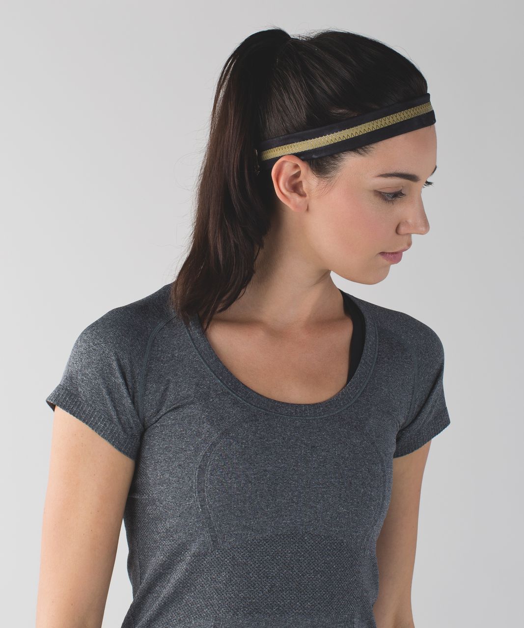 Lululemon Skinny Fly Away Tamer Headband *Reflective - Poppy Petals Dark Slate Black / Gold