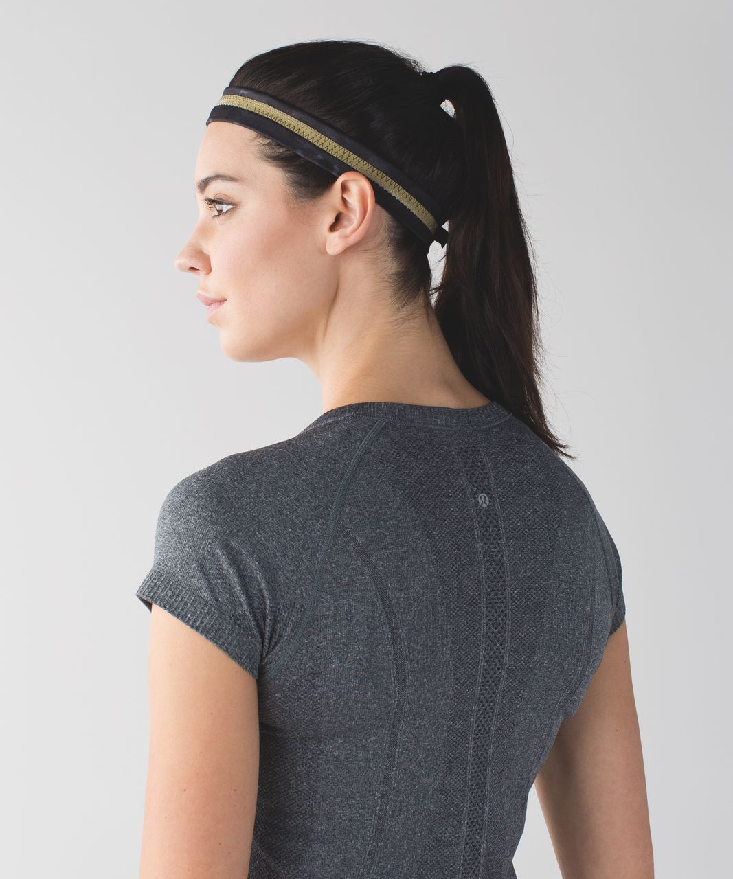 Lululemon Skinny Fly Away Tamer Headband *Reflective - Poppy Petals Dark  Slate Black / Gold - lulu fanatics