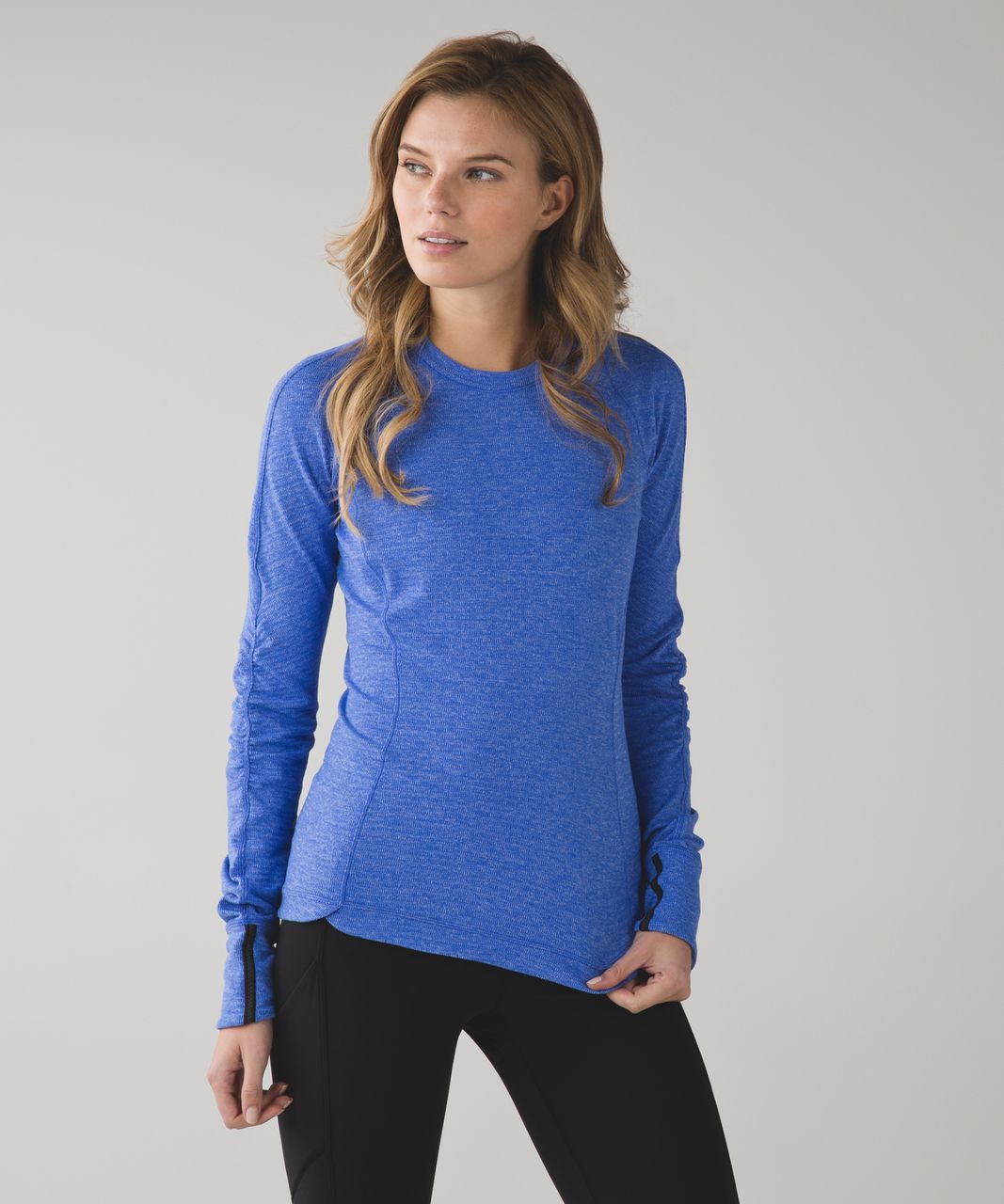 Lululemon Runderful Long Sleeve - Heathered Herringbone Heathered Black  Black / Black - lulu fanatics