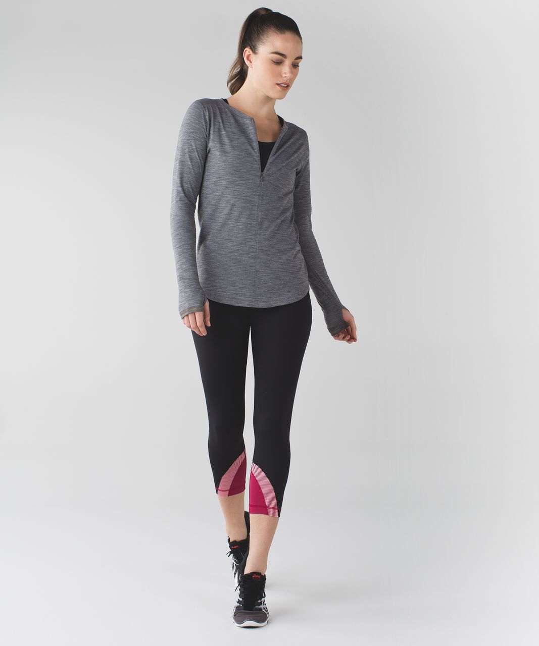 Lululemon Run:  Inspire Crop II *All Luxtreme - Black / Tonka Stripe Berry Rumble Bleached Coral / Berry Rumble