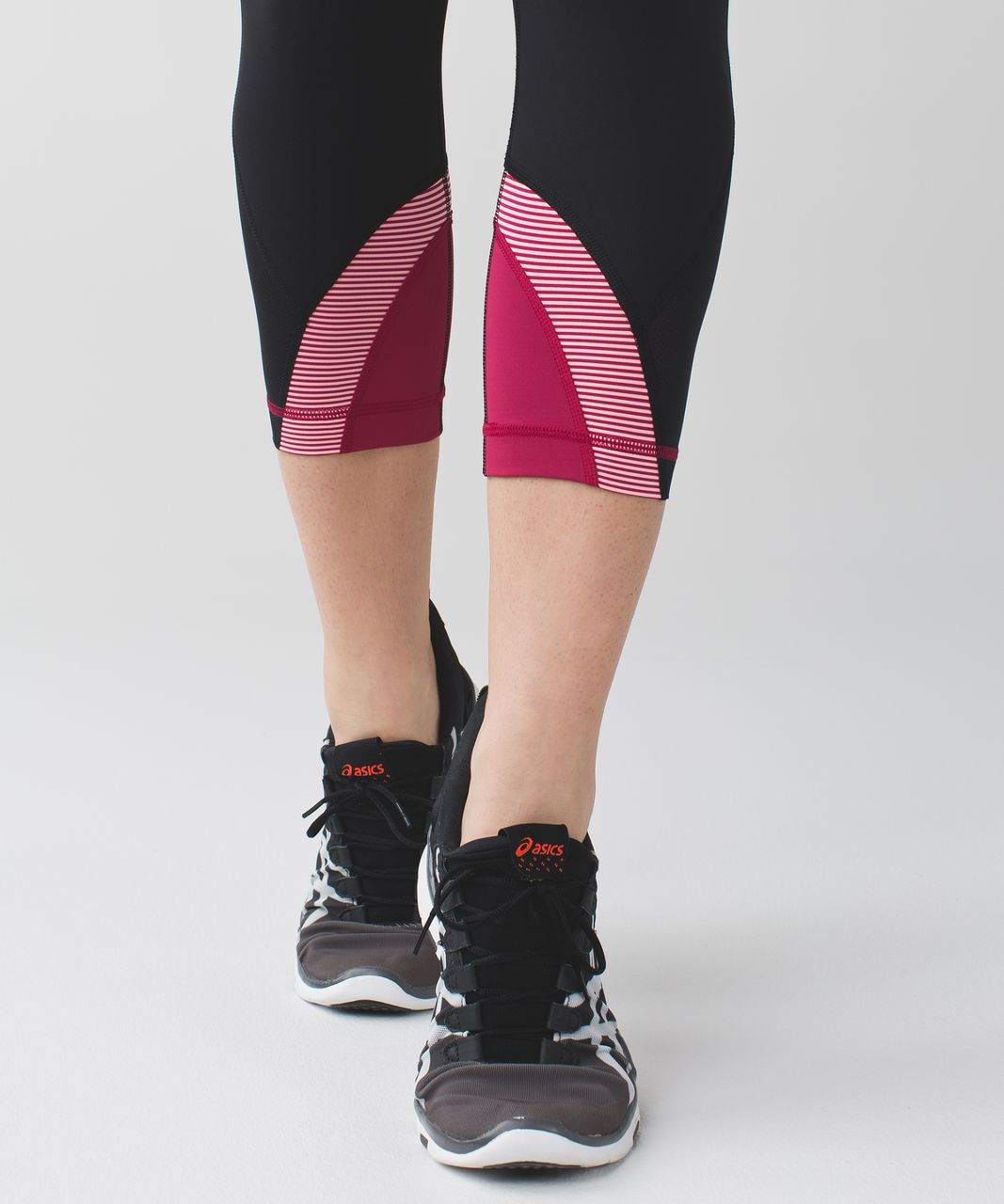 Lululemon Run:  Inspire Crop II *All Luxtreme - Black / Tonka Stripe Berry Rumble Bleached Coral / Berry Rumble