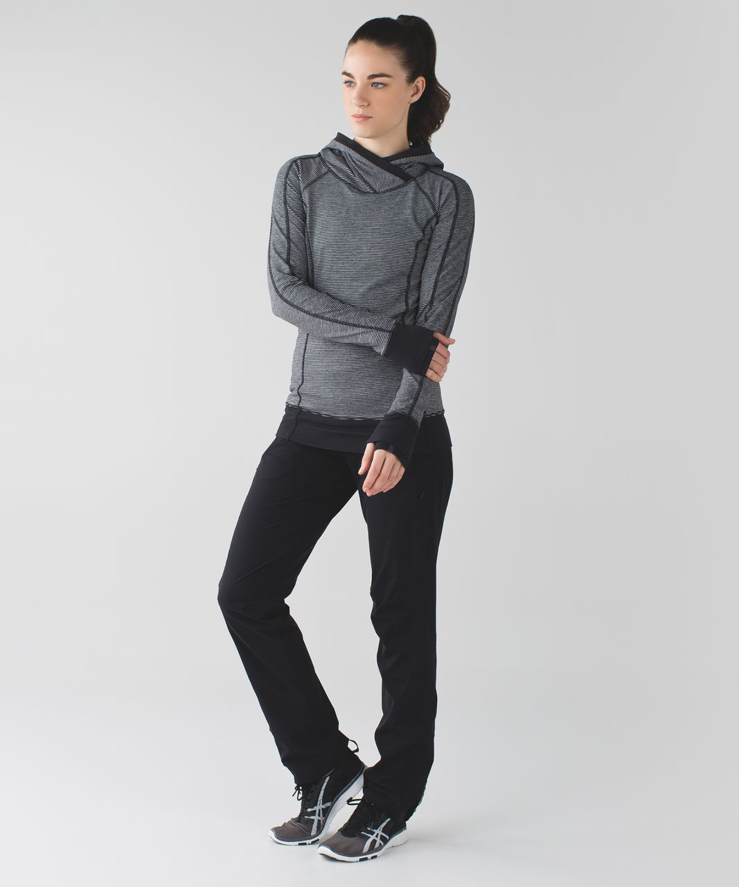 Lululemon Think Fast Hoodie - Tonka Stripe Heathered Slate Black / Black