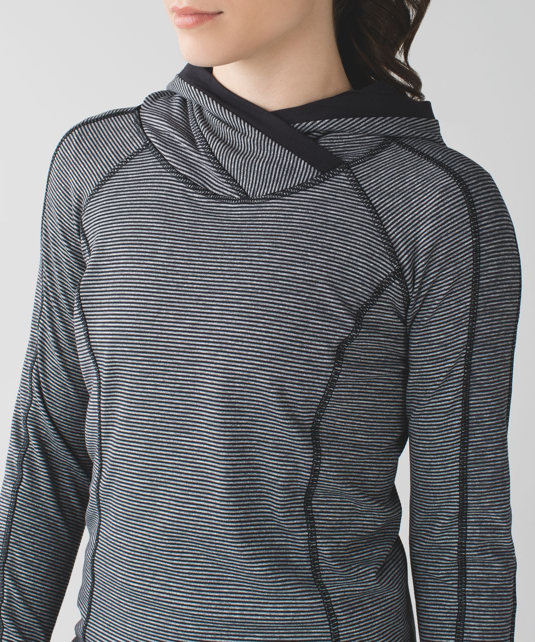 Lululemon Think Fast Hoodie - Tonka Stripe Heathered Slate Black / Black