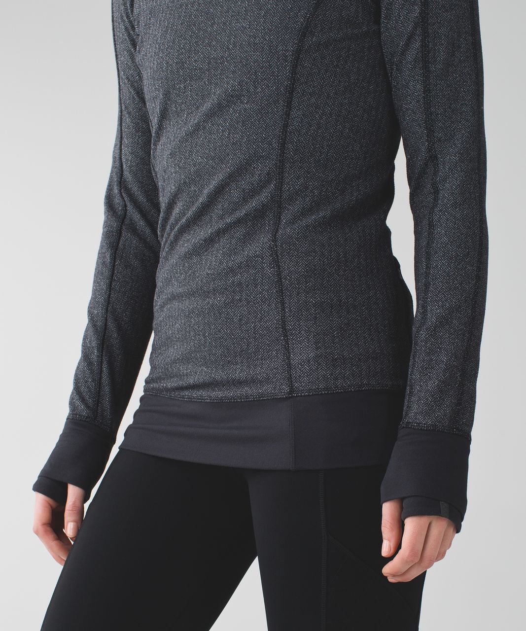 Lululemon heathered black herringbone think fast hoodie - Agent Athletica