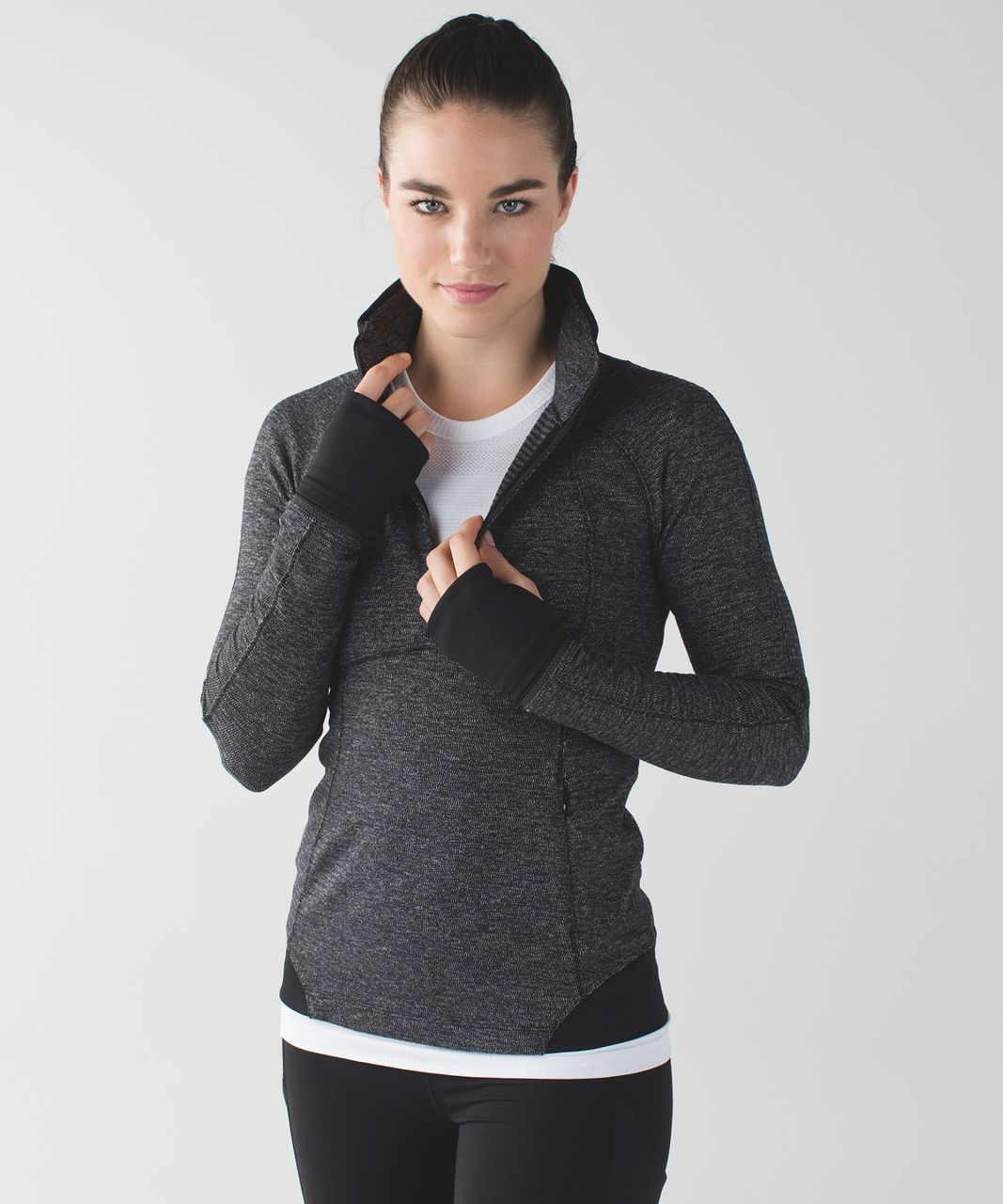 Lululemon Women's Nylon Stretch Ruffle Hood Quarter Zip Pullover Sweater  Black Size 12 - $50 - From Galore