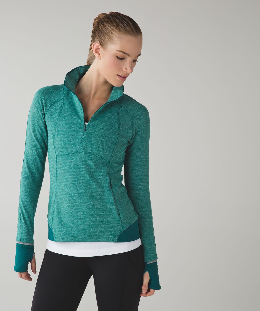 Lululemon Runderful 1/2 Zip - Mini Check Pique Hunter Green Heathered Hunter Green / Forage Teal