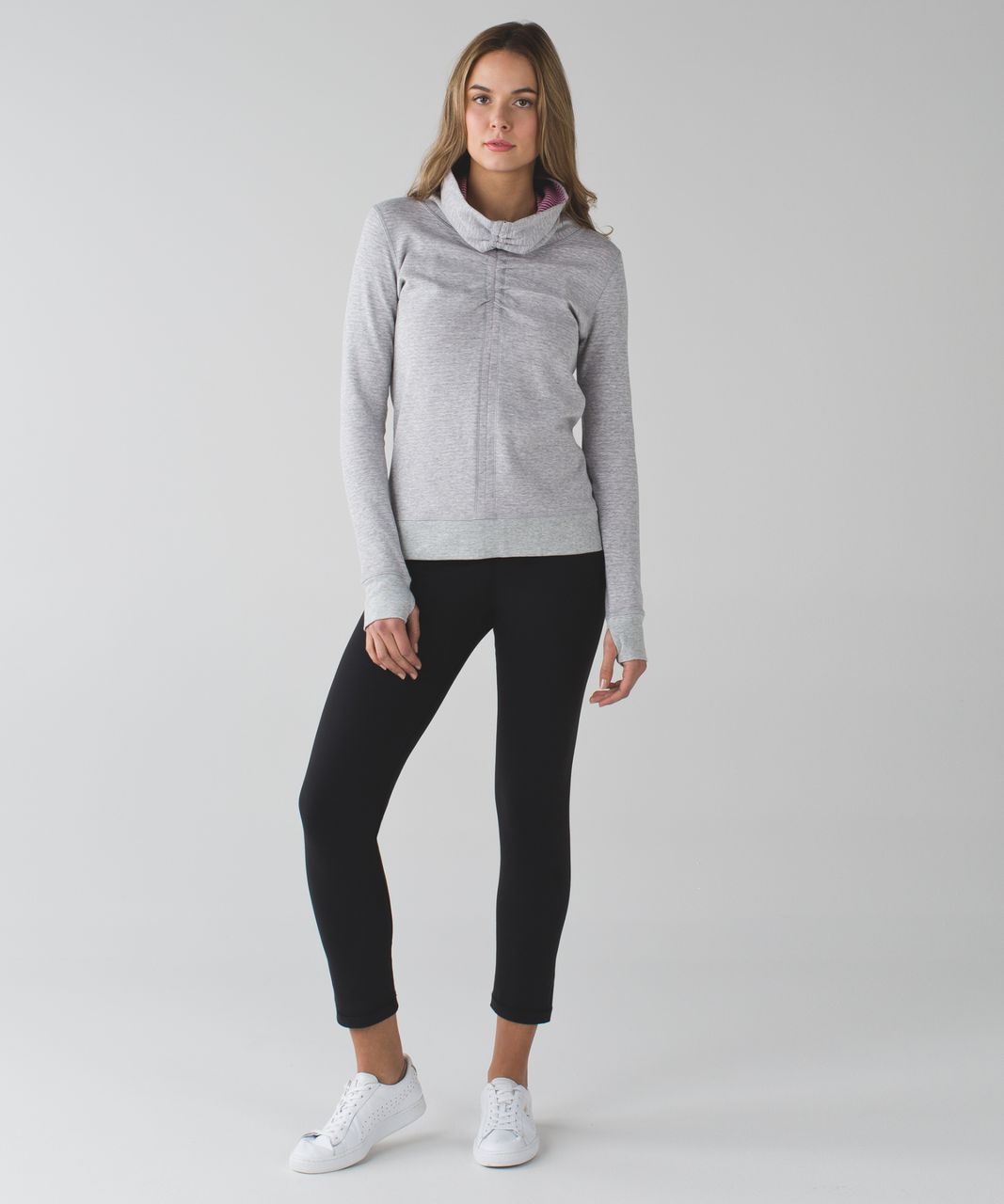 Lululemon In A Cinch Long Sleeve Tee - Heathered Light Grey / Classic Stripe Heathered Light Grey Raspberry / Heathered Light Grey