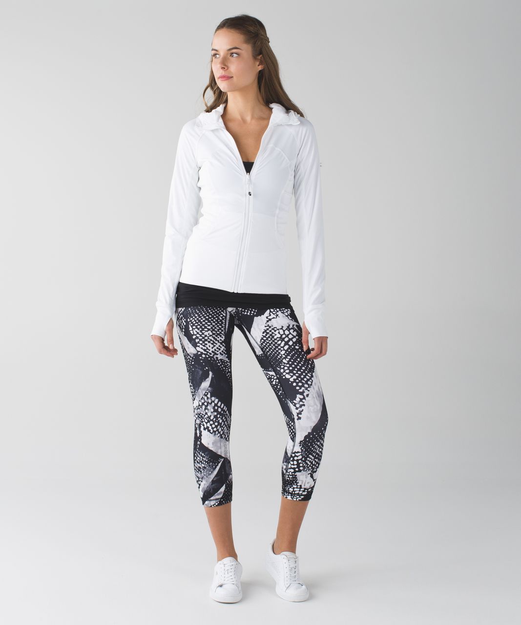 Lululemon Wunder Under Crop III *Full-On Luon - Static Mist White Black -  lulu fanatics