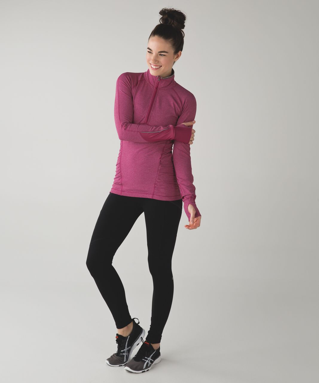 Lululemon Kriss Cross 1/2 Zip - Tonka Stripe Raspberry Heathered Raspberry / Raspberry