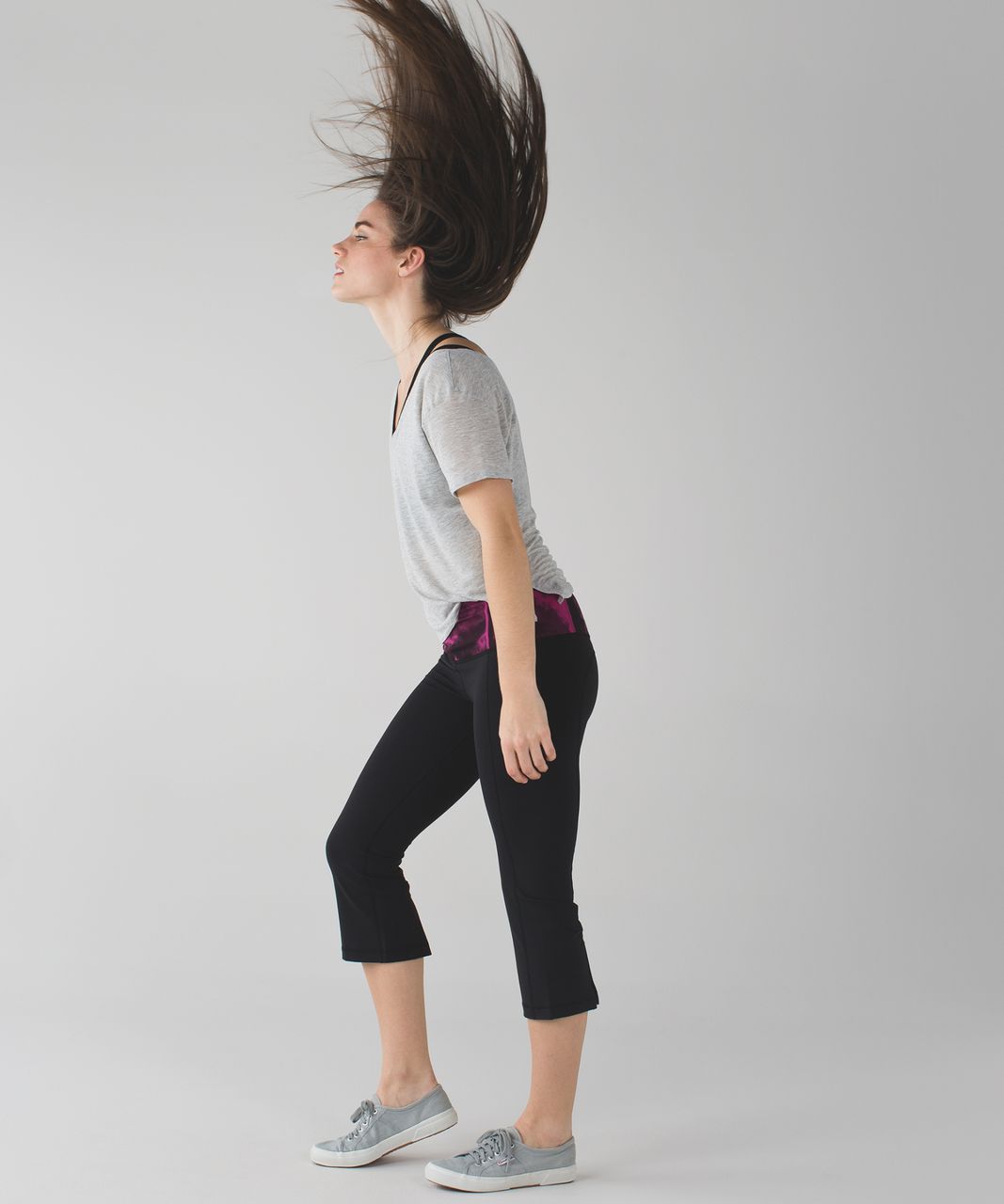 Lululemon Gather & Crow Crop II *Full-On Luon - Black / Blooming Pixie Raspberry Black