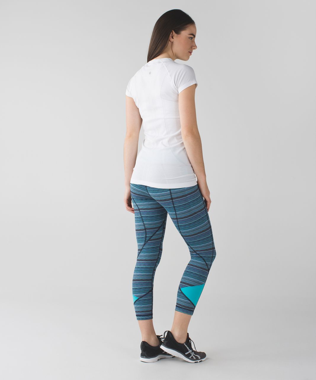 Lululemon Pace Rival Crop Peacock Blue Stripe Athletic Leggings