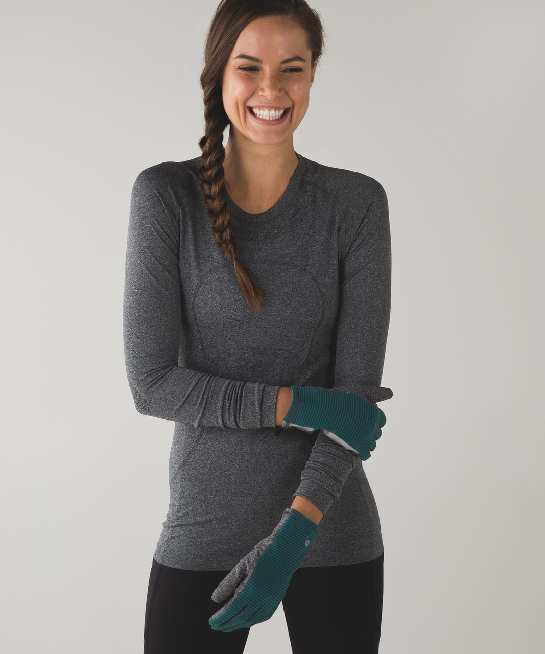 Lululemon Run With Me Gloves - Mini Pop Stripe Dark Fuel Forage Teal / Heathered Black