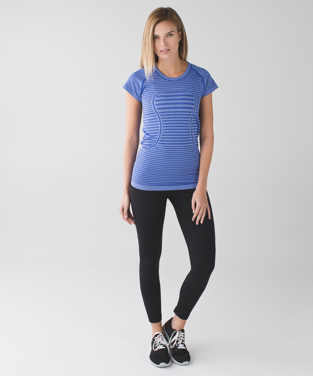 Lululemon Swiftly Tech Short Sleeve Crew - Black / Sapphire Blue - lulu  fanatics