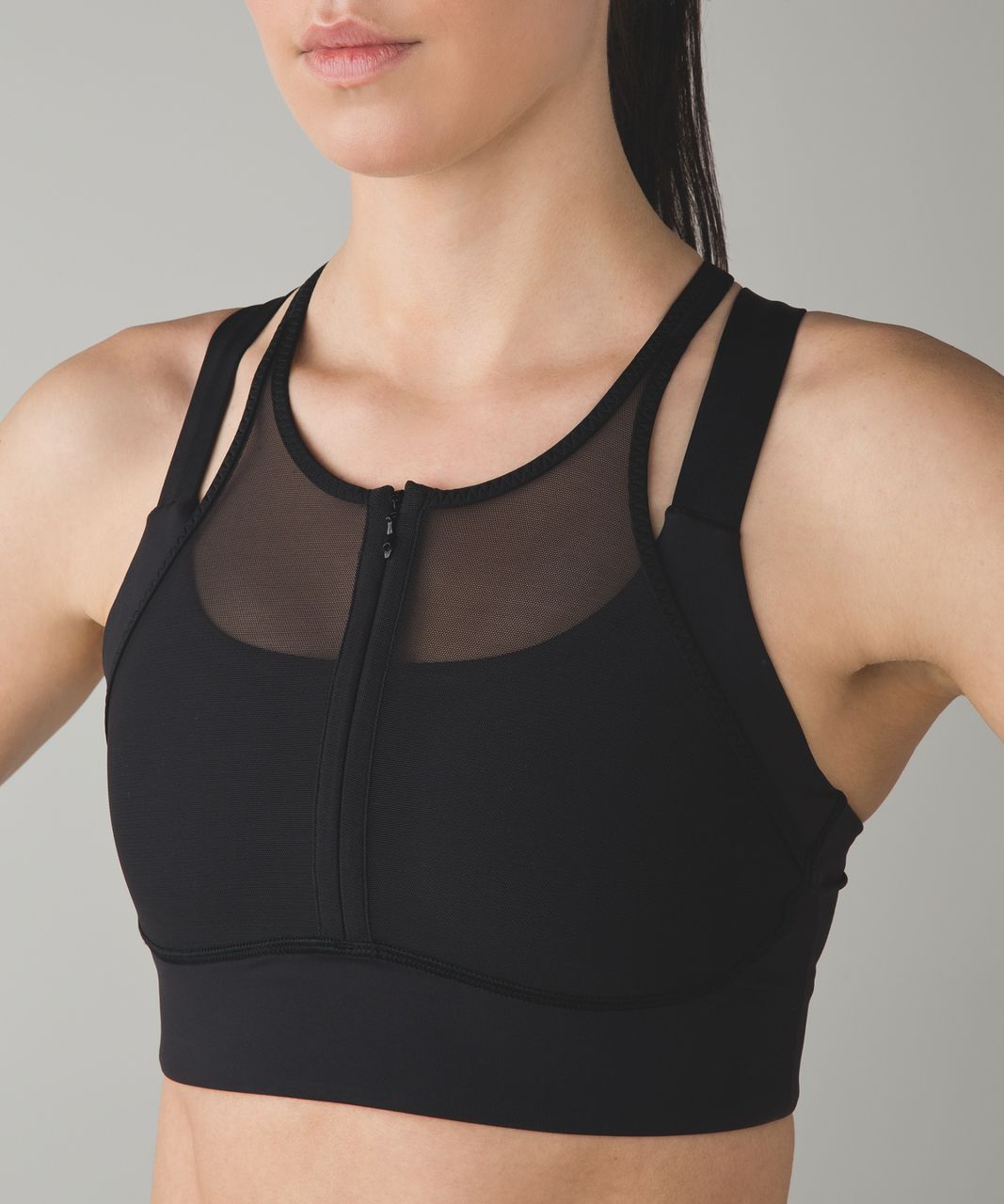 Lululemon Black Mesh High Neck Strappy Racerback Sports Bra Black Sz 6 Euc