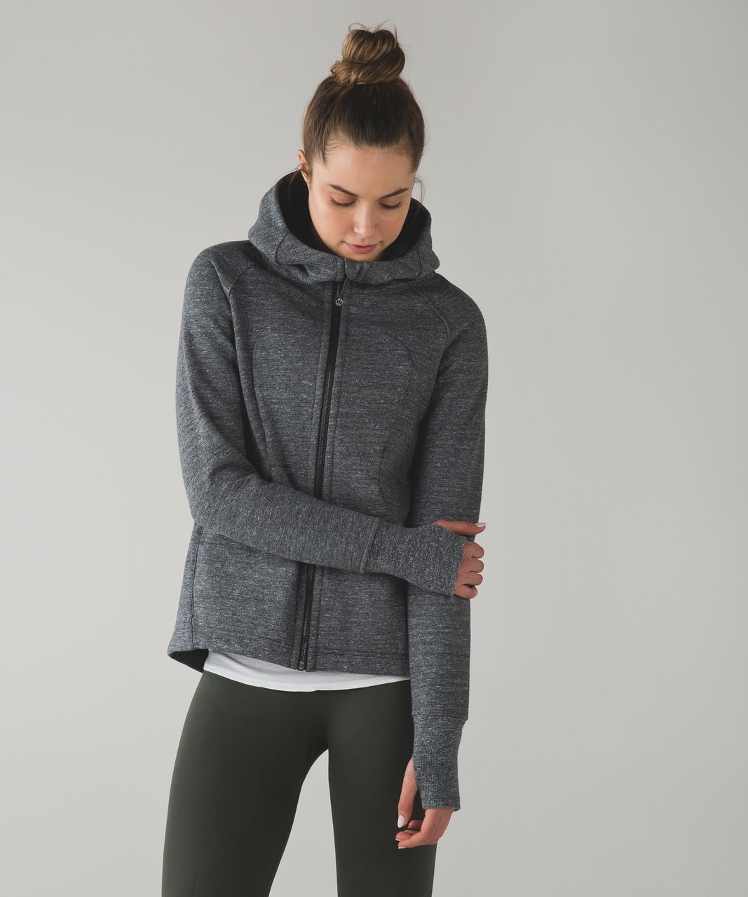 Lululemon Pleat To Street Hoodie - Heathered Snow Slub Coal / Black