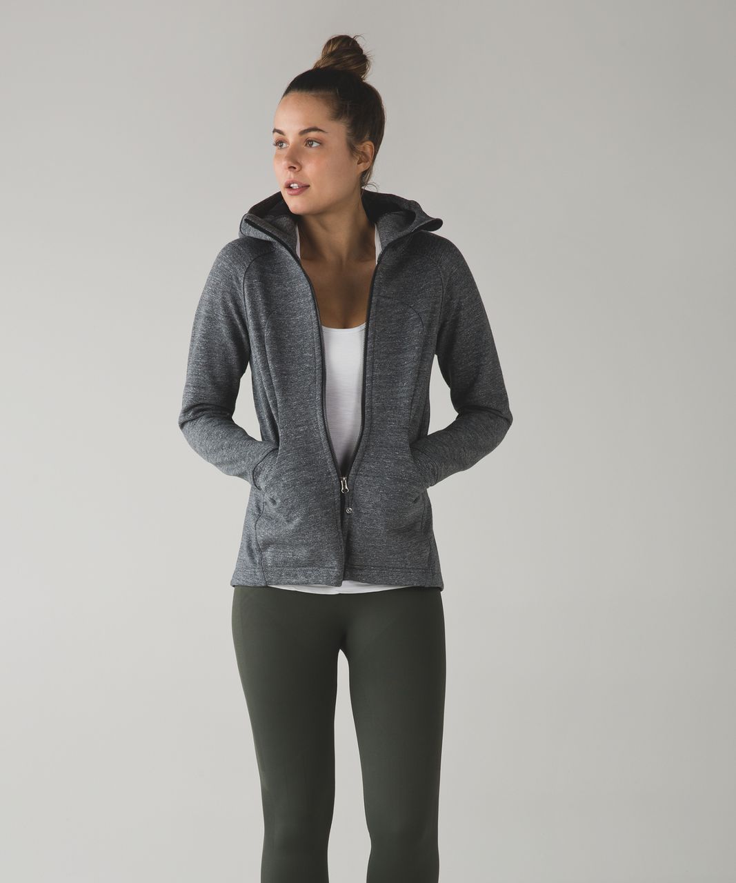 Lululemon Pleat To Street Hoodie - Heathered Snow Slub Coal / Black