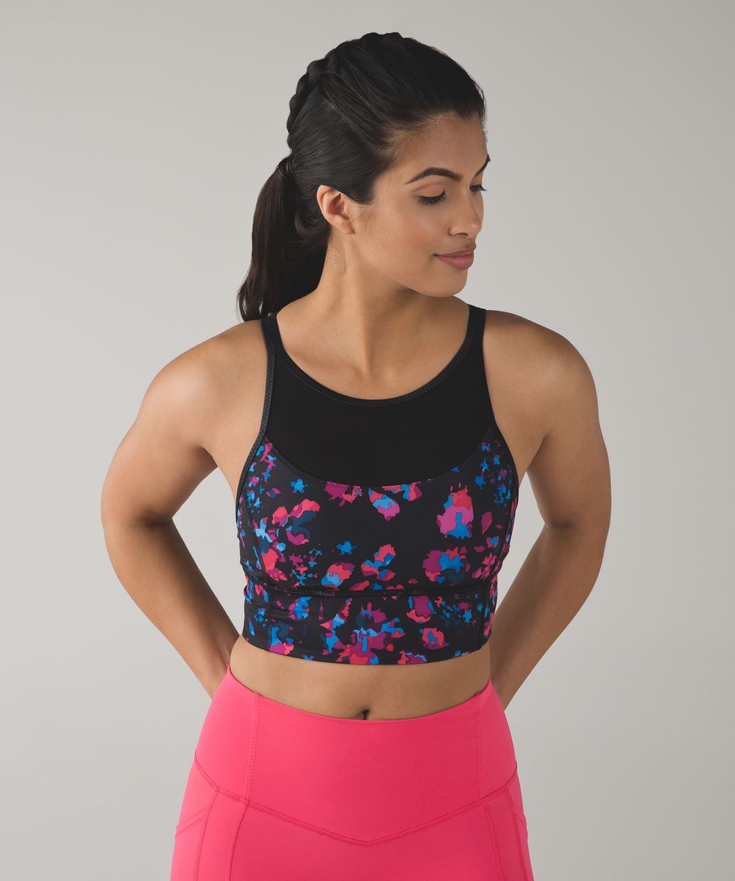 Lululemon Clip-In Long Line Bra - Dandy Digie Multi / Black - lulu