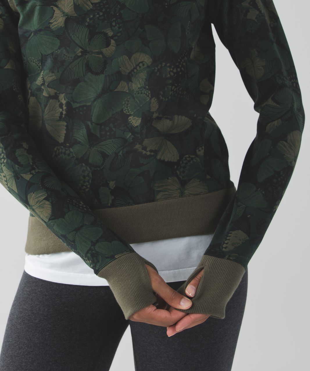 Lululemon Crew Love Pullover - Biggie So Fly Butterfly Fatigue Green Black / Fatigue Green