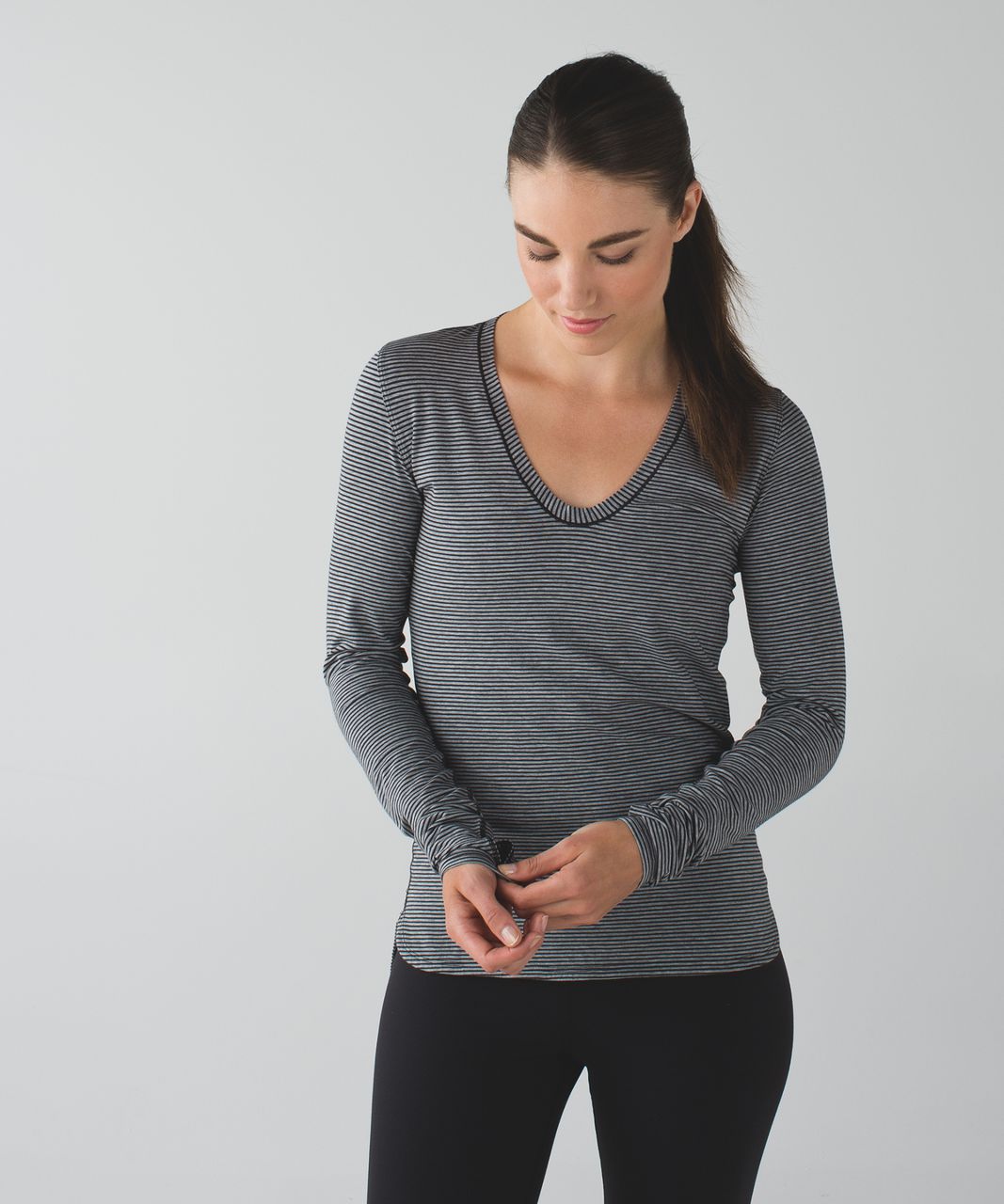 Lululemon Circadian Long Sleeve V Neck Tee - Mini Pop Stripe Heathered Medium Grey Black