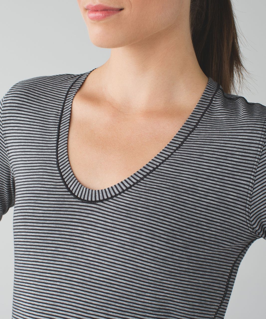 Lululemon Circadian Long Sleeve V Neck Tee - Mini Pop Stripe Heathered Medium Grey Black