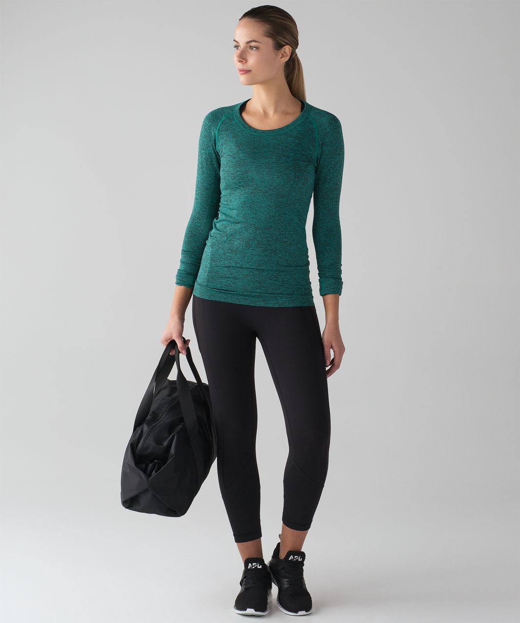 Lululemon Swiftly Tech Long Sleeve Crew - Viridian Green / Black - lulu  fanatics