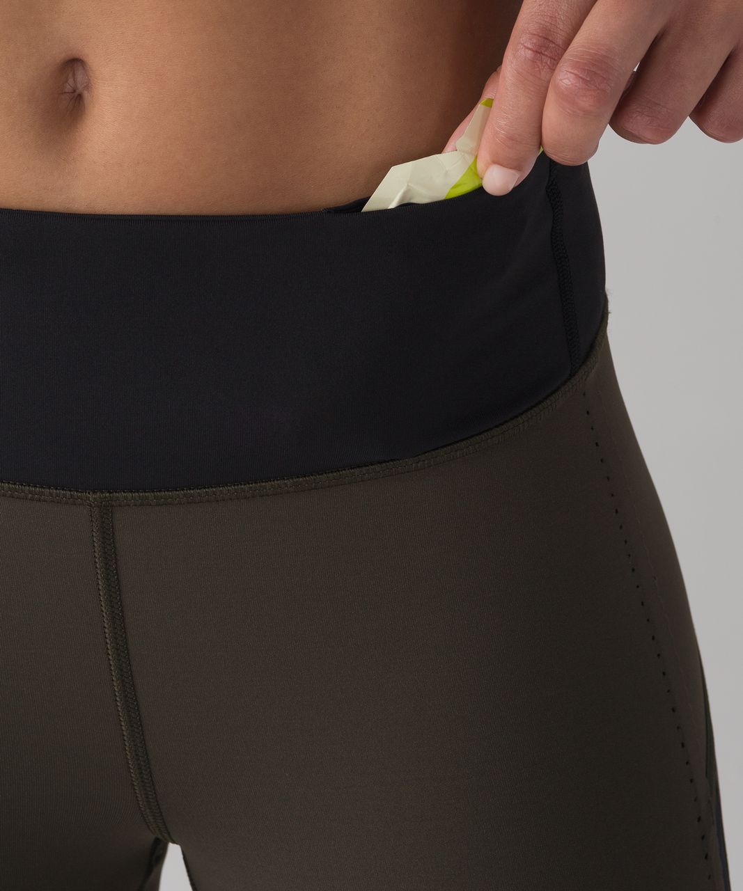 Lululemon Smooth Stride Crop - Dark Olive / Black - lulu fanatics