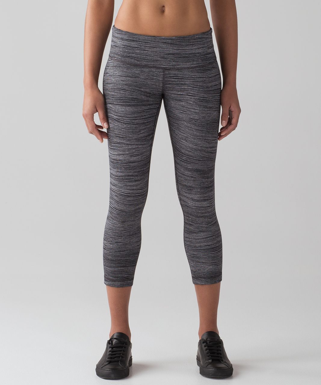 Lululemon Wunder Under Crop (Roll Down) - Heathered Black - lulu