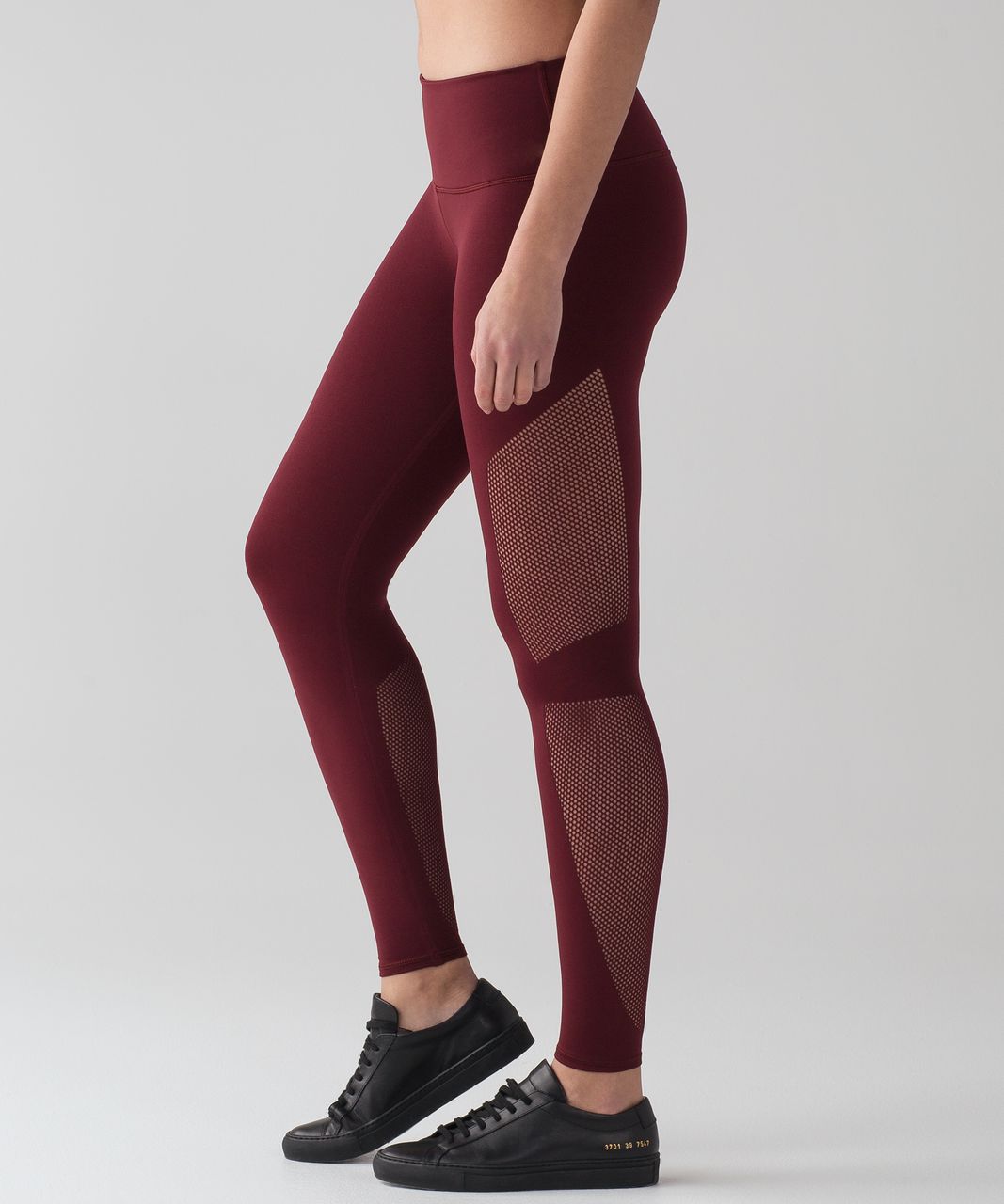 Lululemon Reveal Tight Interconnect *25.5 Ruby Red Perforated Yoga Pant 8  RARE