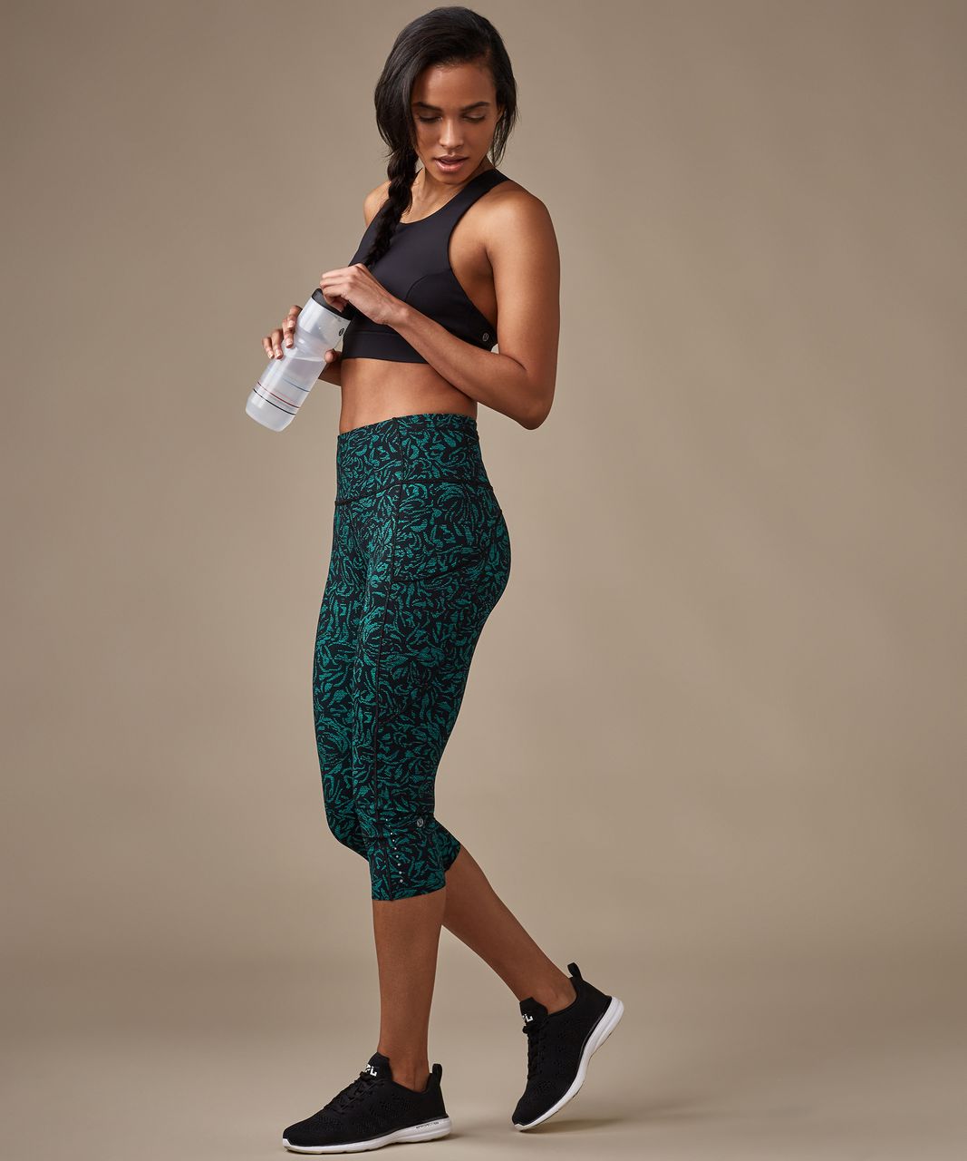 Lululemon Fast & Free Crop (19") - Thrive Viridian Green Black