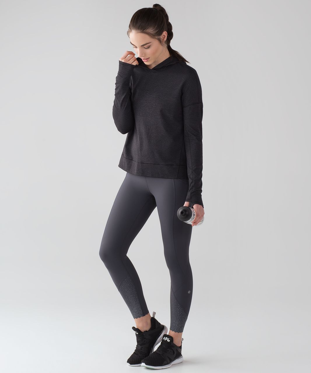 Lululemon Squad Goals Hoodie - Sheer Luon Pebble Jacquard V2 Black Blue Tied