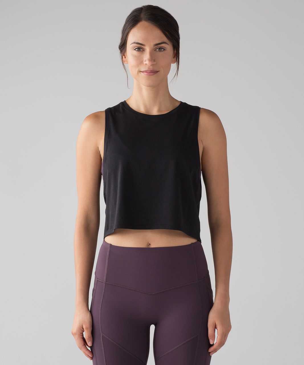 Fashion Jackson Wearing lululemon Black Cut Back Crop Tank Black